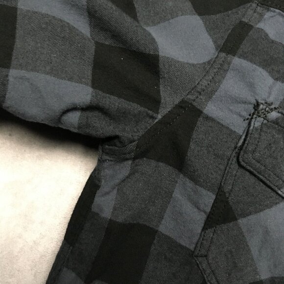 Brandit Mens Flannel Shirt size Large Long Sleeve Button Up Black‎ Blue Check - Picture 7 of 16